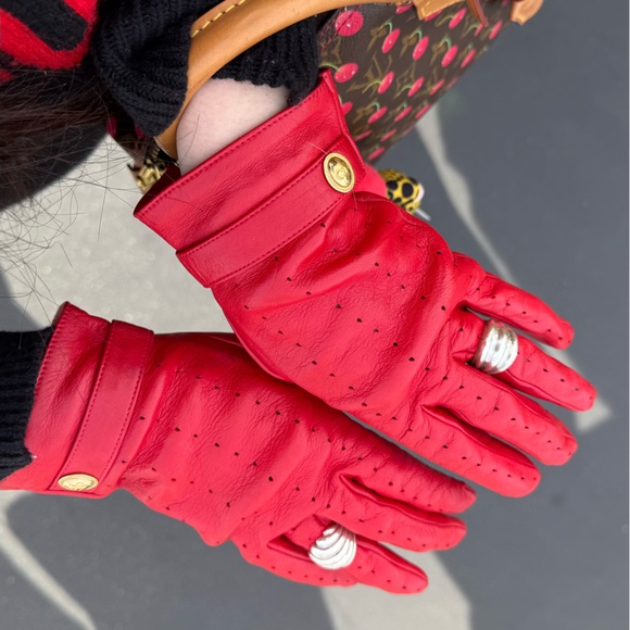 Vintage Christian Dior red Napa leather gloves